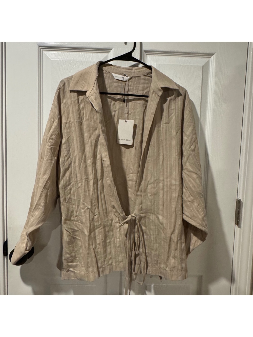 NWT Yasemin Ozeri Beige Cotton Button-Up Blouse XS